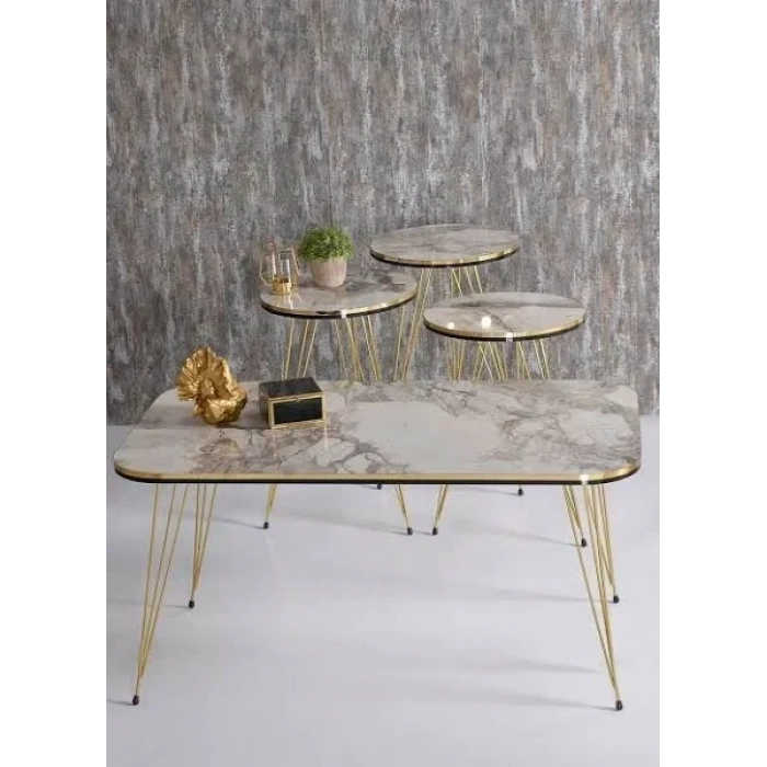 USLUCAN ALIŞVERİŞ Zigon Sehpa Ve Orta Sehpa Kr Set Çift Gold Efes Tel