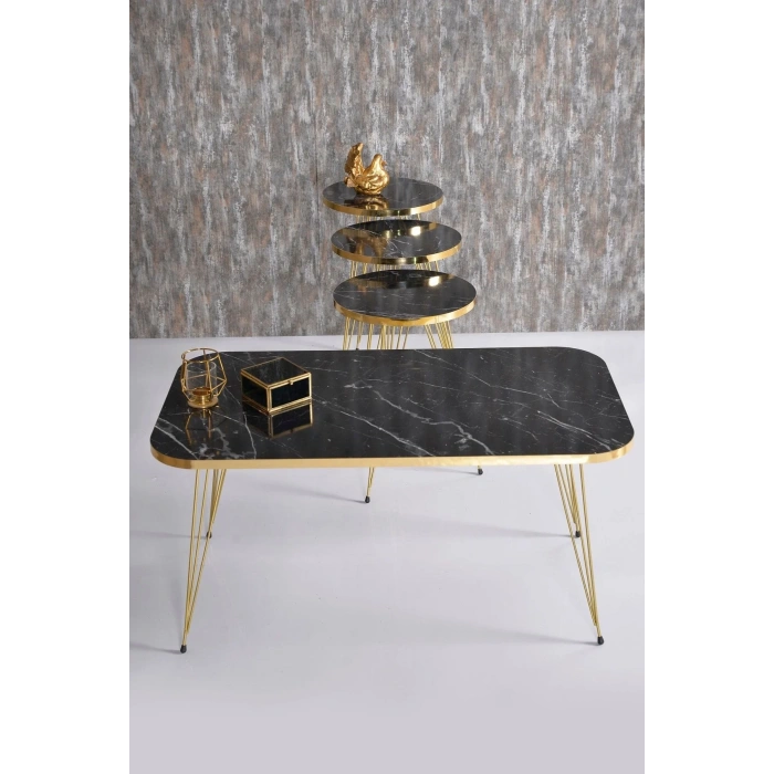 USLUCAN ALIŞVERİŞ Zigon Sehpa Ve Orta Sehpa Kr Set Gold Bendir Tel