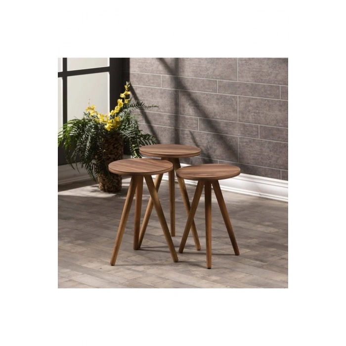 USLUCAN ALIŞVERİŞ Zigon Sehpa Ve Orta Sehpa Kr Torna Ceviz Set 3006