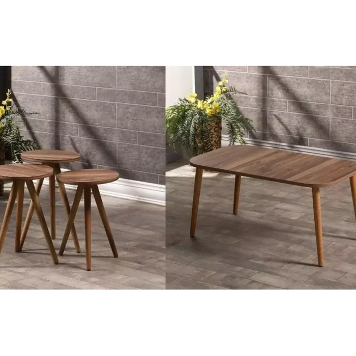 USLUCAN ALIŞVERİŞ Zigon Sehpa Ve Orta Sehpa Set Ahşap Kr Torna Ceviz