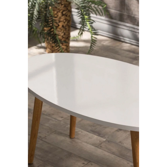 USLUCAN ALIŞVERİŞ Zigon Sehpa Ve Orta Sehpa Set Ahşap Torna Elips Beyaz