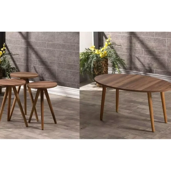 USLUCAN ALIŞVERİŞ Zigon Sehpa Ve Orta Sehpa Set Ahşap Torna Elips Ceviz