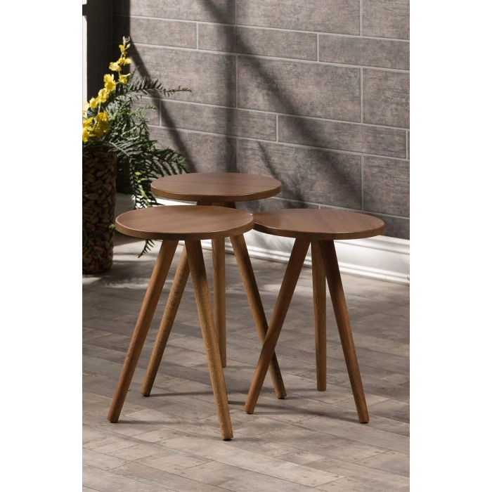 USLUCAN ALIŞVERİŞ Zigon Sehpa Ve Orta Sehpa Set Ahşap Torna Elips Ceviz