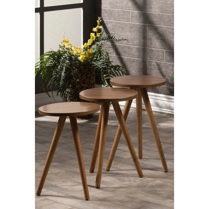 USLUCAN ALIŞVERİŞ Zigon Sehpa Ve Orta Sehpa Set Ahşap Torna Elips Ceviz