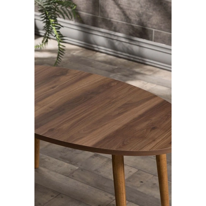 USLUCAN ALIŞVERİŞ Zigon Sehpa Ve Orta Sehpa Set Ahşap Torna Elips Ceviz