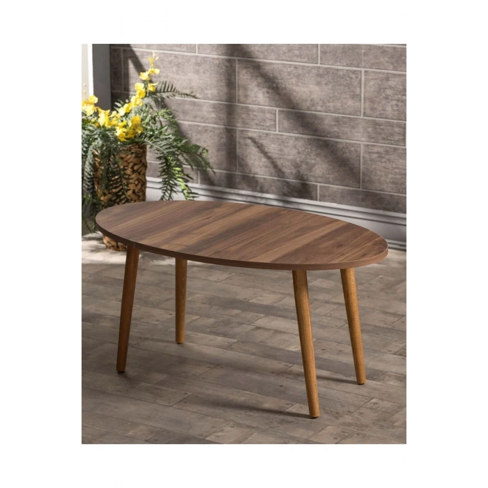 USLUCAN ALIŞVERİŞ Zigon Sehpa Ve Orta Sehpa Set Ahşap Torna Elips Ceviz