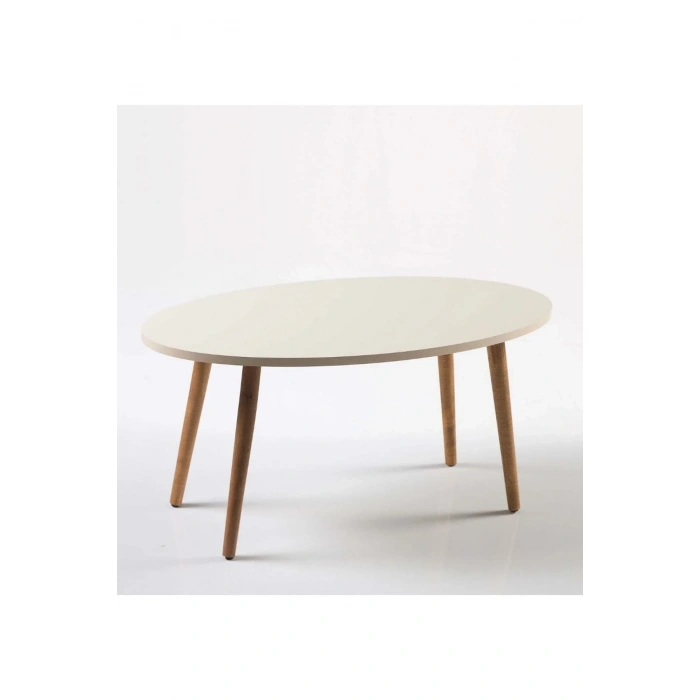 USLUCAN ALIŞVERİŞ Zigon Sehpa Ve Orta Sehpa Set Ahşap Torna Elips Krem