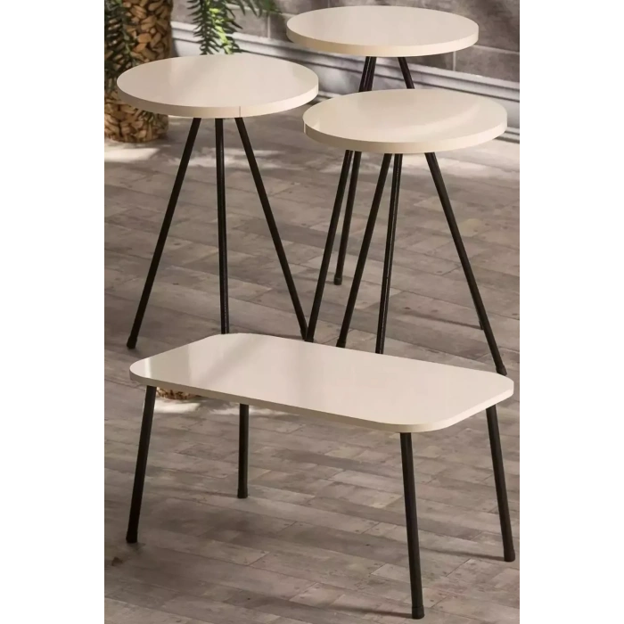 USLUCAN ALIŞVERİŞ Zigon Sehpa  Ve Orta Sehpa Set Kr Metal Krem