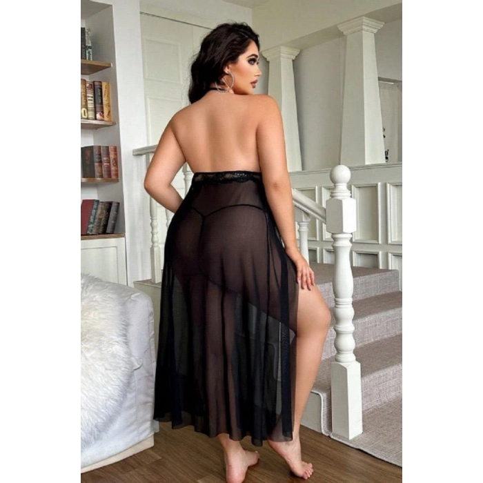 Uzun Gecelik Yırtmaçlı Dantel Göğüs detaylı Sık Romantik Kadın Gecelik