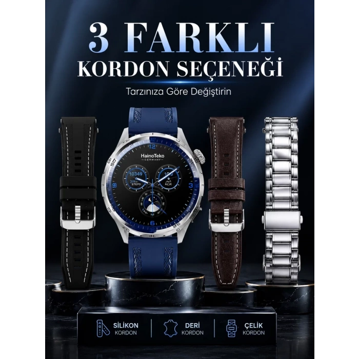 Uzun Süreli Pil Ömrüne Sahip AMOLED Akıllı Saat 3 Kordonlu Tasarım
