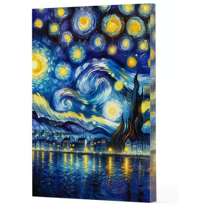 Van Gogh 7 - Yıldızlı Gece Çizgili Yan Boyamalı Defter
