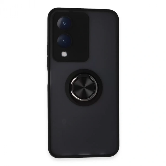 Vivo Y17s Kılıf Montreal Yüzüklü Silikon Kapak - Siyah