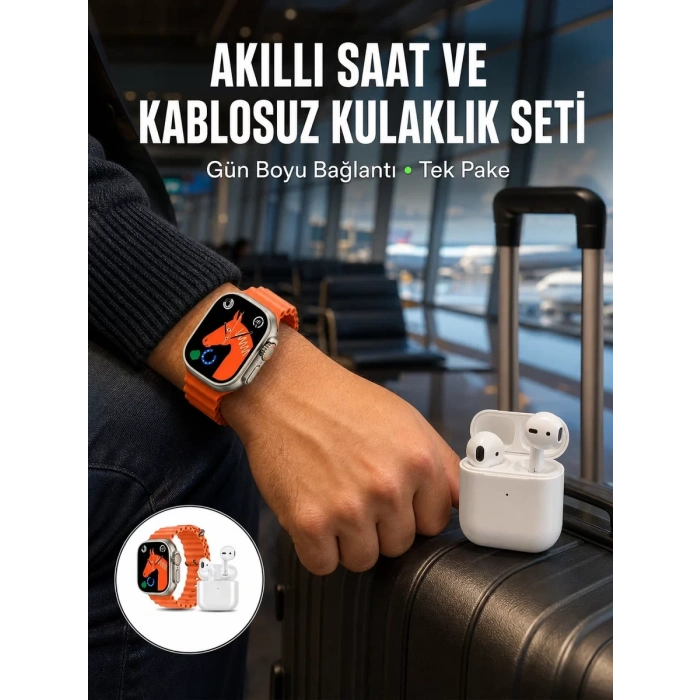 Watch 9 Max Akıllı Saat Seti 2 Kordonlu Kablosuz Kulaklık Hediyeli Yeni Nesil