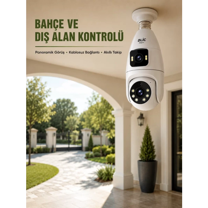 Wi-Fi Ampul Kamera Sistemi Gece Görüşlü Çift Lens