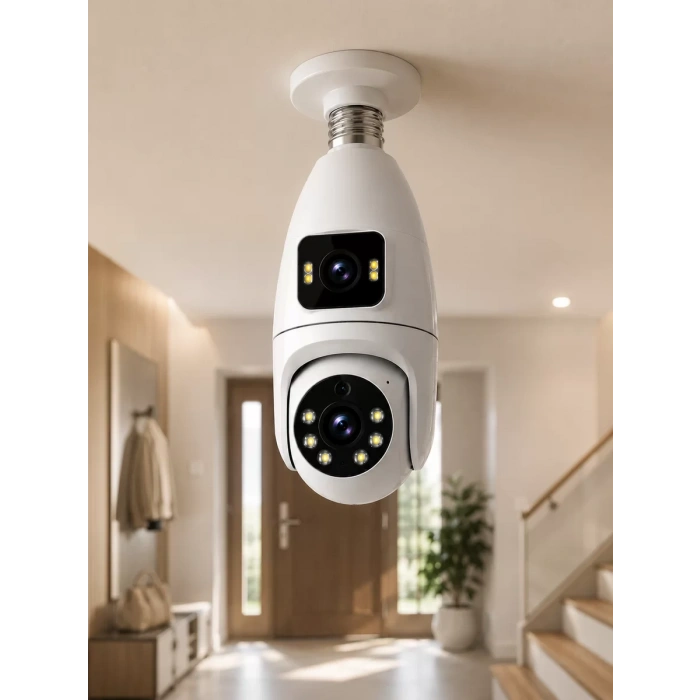 Wi-Fi Ampul Kamera Sistemi Gece Görüşlü Çift Lens