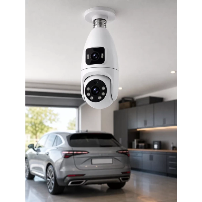 Wi-Fi Çift Lens Ampul Kamera  Akıllı Ev Güvenliği