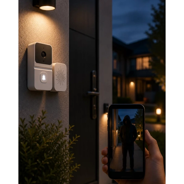 WiFi Akıllı Kapı Zili Gece Görüşlü Kameralı Kablosuz Güvenlik Sistemi