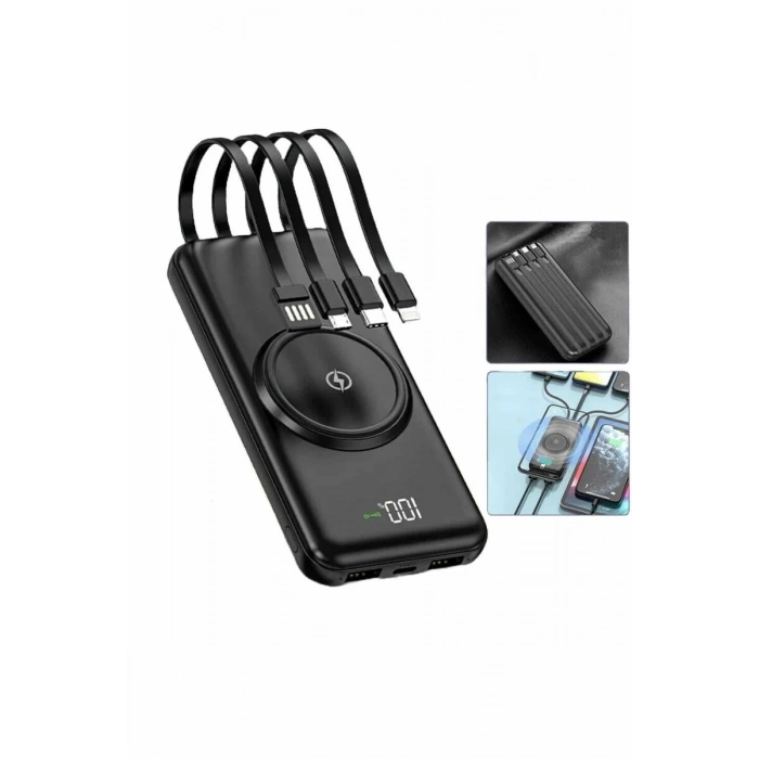 Wireless Powerbank 10000 Mah LED Ekranlı Dahili Kablolu Hızlı Şarj