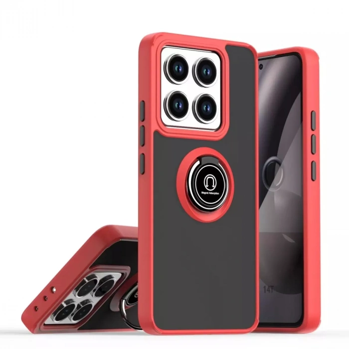 Xiaomi Mi 14t Montreal Yüzüklü Silikon Kapak - Kırmızı