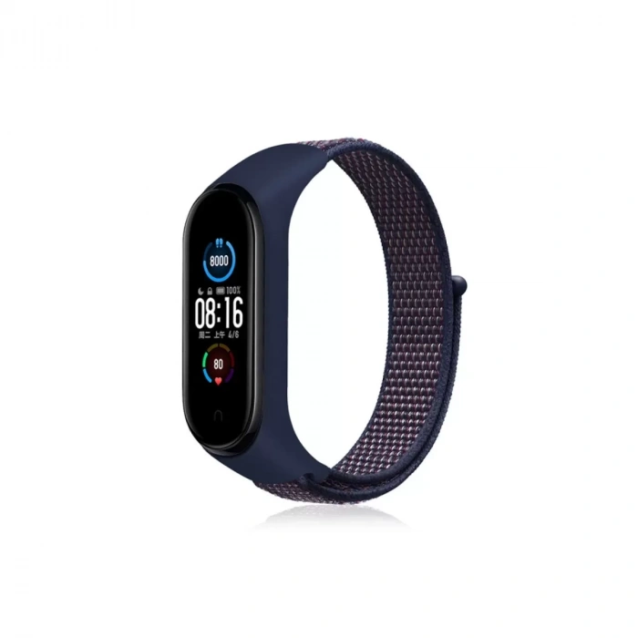 Xiaomi Mi Band 4 Hasırlı Cırtcırtlı Kordon - Lacivert-mor