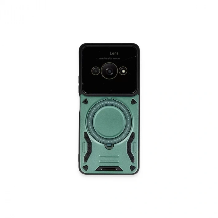 Xiaomi Poco C61 Kılıf Joy Lens Standlı Kapak - Koyu Yeşil