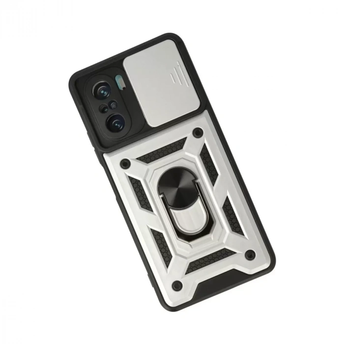 Xiaomi Poco F3 Kılıf Pars Lens Yüzüklü Silikon - Gümüş