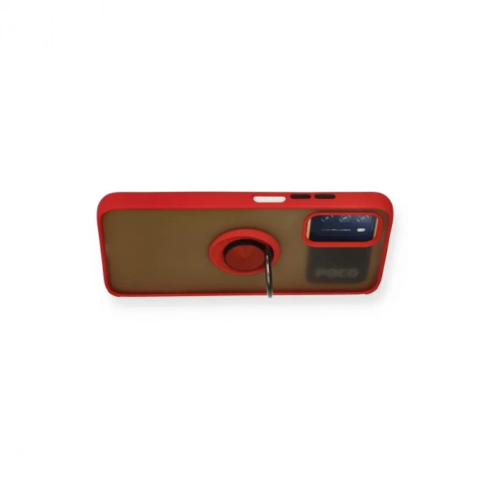 Xiaomi Redmi 9t Kılıf Montreal Yüzüklü Silikon Kapak - Kırmızı