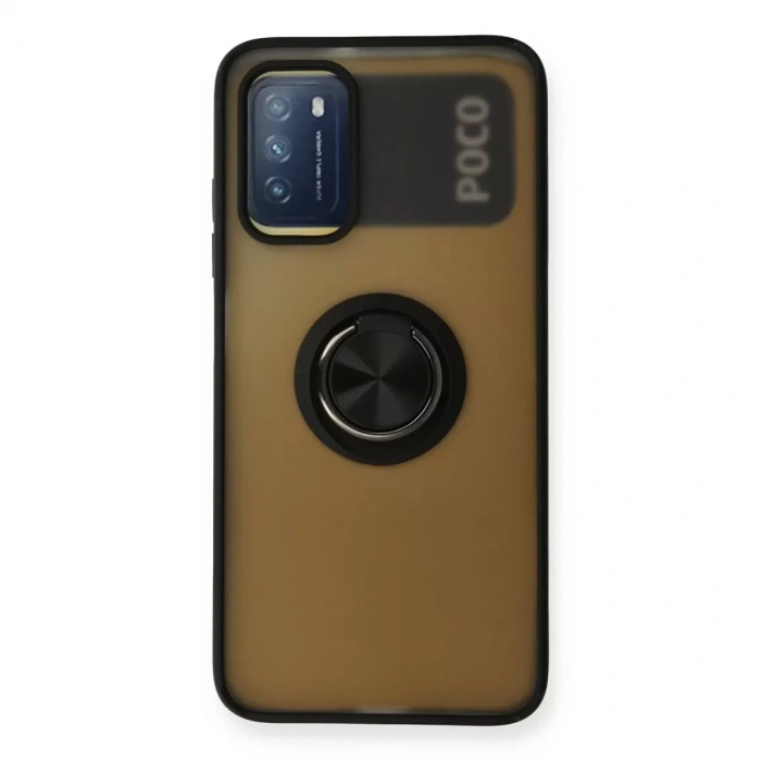 Xiaomi Redmi 9t Kılıf Montreal Yüzüklü Silikon Kapak - Siyah