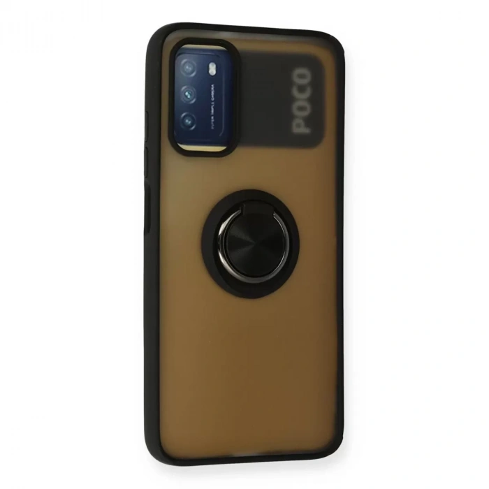 Xiaomi Redmi 9t Kılıf Montreal Yüzüklü Silikon Kapak - Siyah