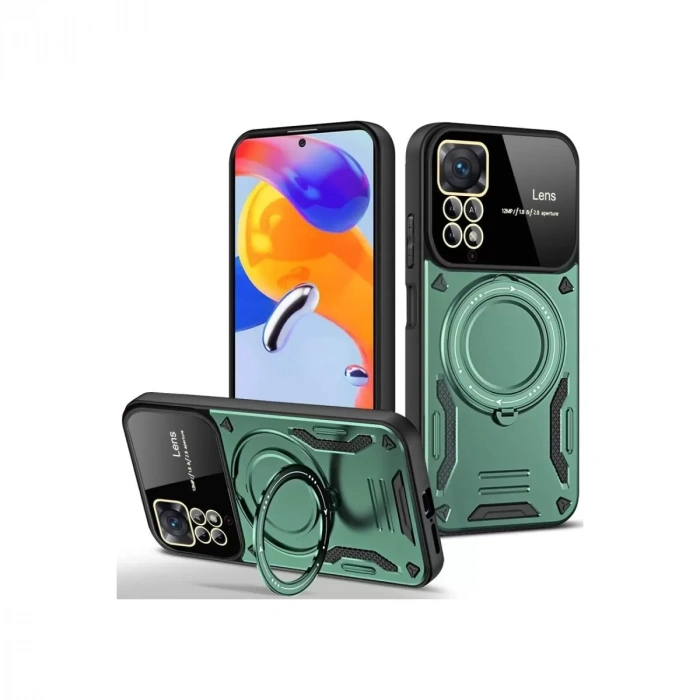 Xiaomi Redmi Note 11 Pro Kılıf Joy Lens Standlı Kapak - Koyu Yeşil