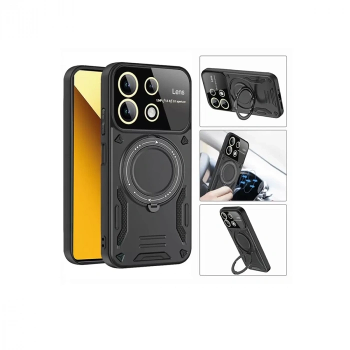 Xiaomi Redmi Note 13 4g Kılıf Joy Lens Standlı Kapak - Siyah