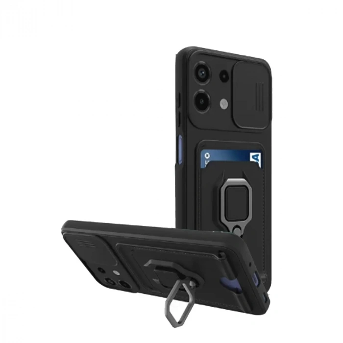 Xiaomi Redmi Note 13 4g Kılıf Zuma Kartvizitli Yüzüklü Silikon - Siyah