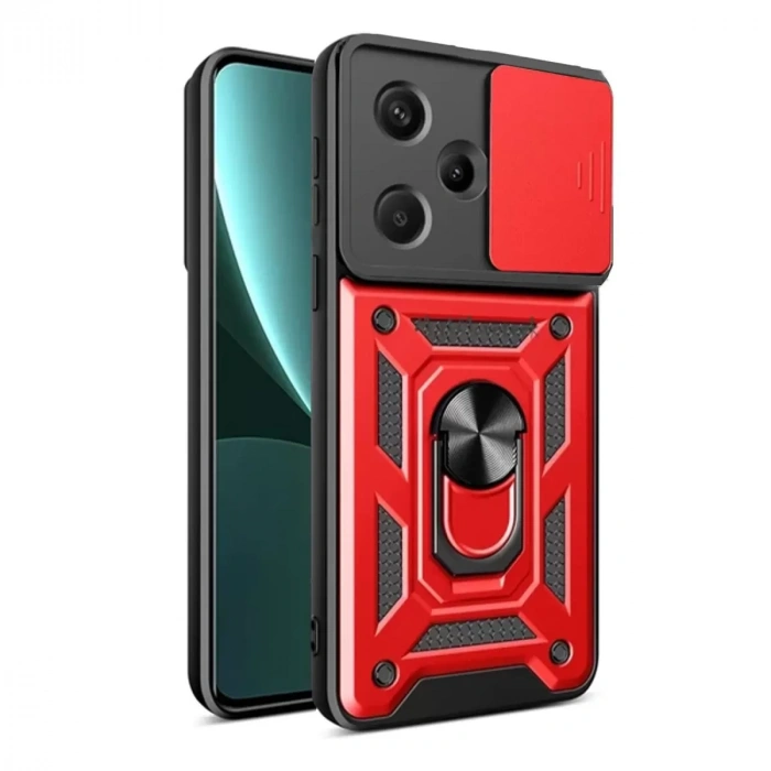 Xiaomi Redmi Note 13 Pro Plus Kılıf Pars Lens Yüzüklü Silikon - Kırmızı