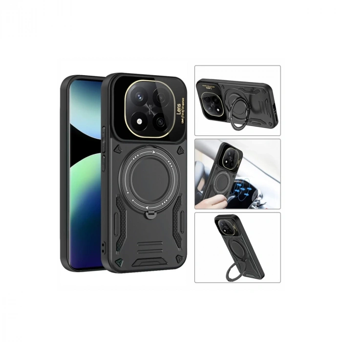Xiaomi Redmi Note 14 Pro Plus Kılıf Joy Lens Standlı Kapak - Siyah