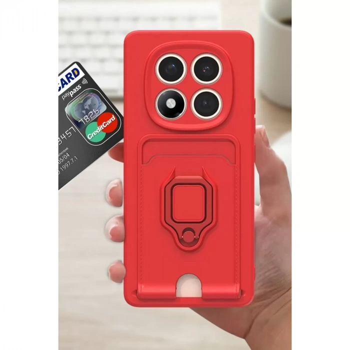 Xiaomi Redmi Note 14 Pro Plus Kılıf Zuma Kartvizitli Yüzüklü Silikon - Kırmızı