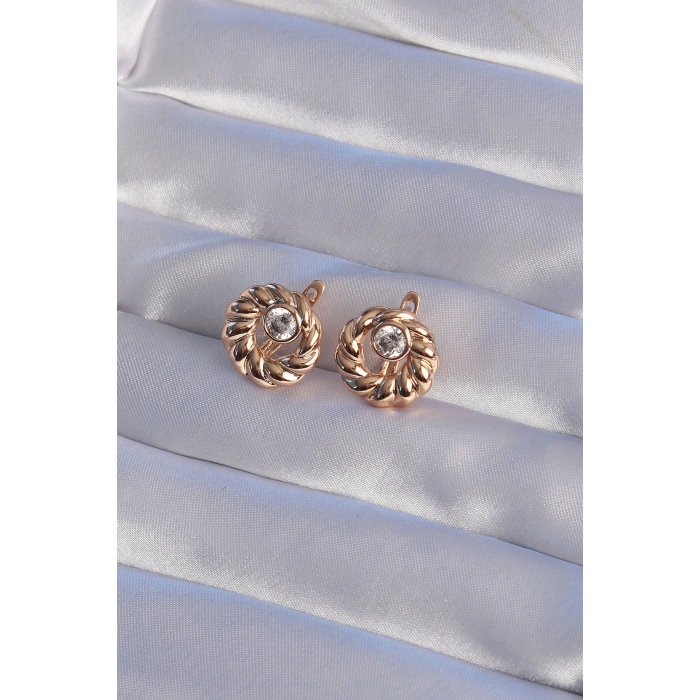 XUPİNG Rose Renk Oval Zirkon Taşlı Burgu Model Küpe 5886
