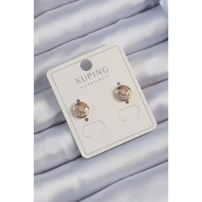 Xuping Rose Renk Zirkon Taşlı Yansımalı Oval Küpe 5886