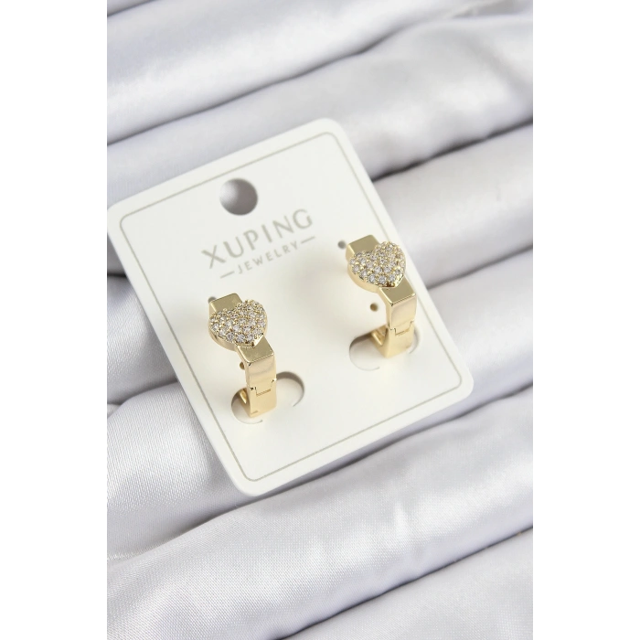 Xuping Zirkon Taşlı Kalp Model Gold Renk Kadın Küpe 5886