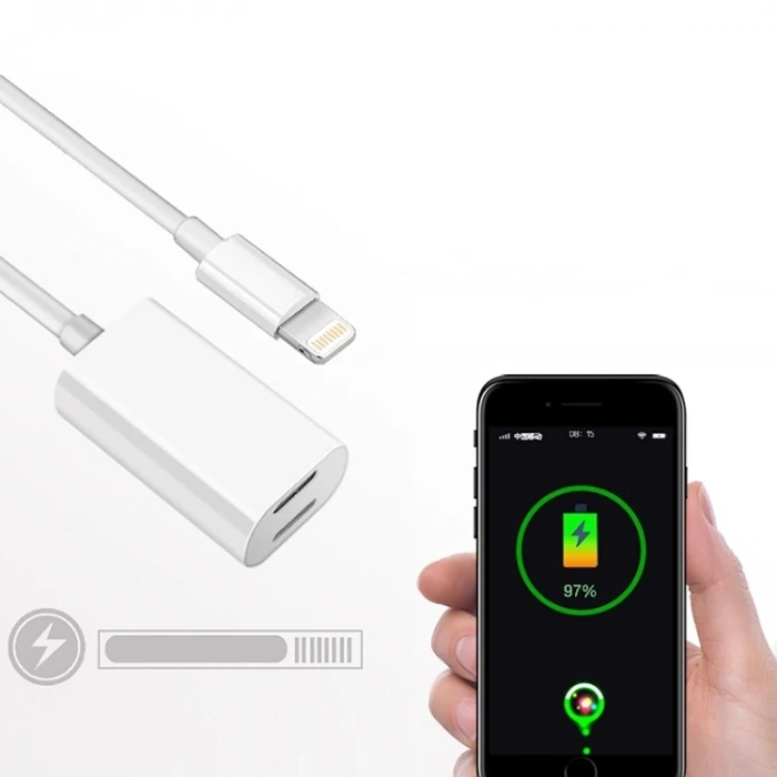 Y Cable İPhone 14-13-12 11 Lightning Kulaklık +şarj Usb Adaptörü-(5775)