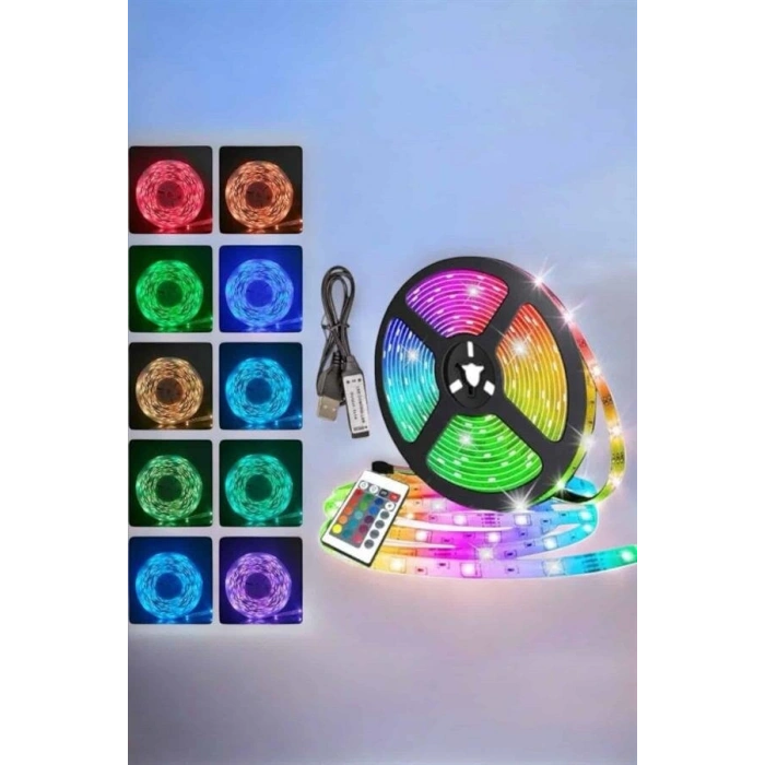 Yeni Nesil RGB Işıklı 10Metre Şerit Led Kumandalı Şarj Edilebilir