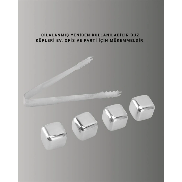 Yeniden Kullanılabilir 304 Çelik Metal Buz Küpleri 4lü Set