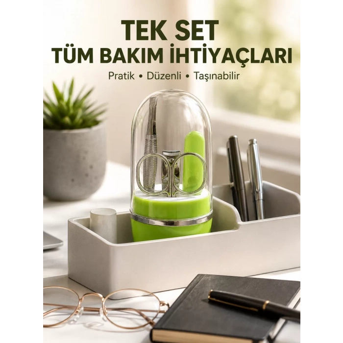 Yeşil Tırnak Bakım Seti Cımbız Makas Tırnak Makası ve Törpü