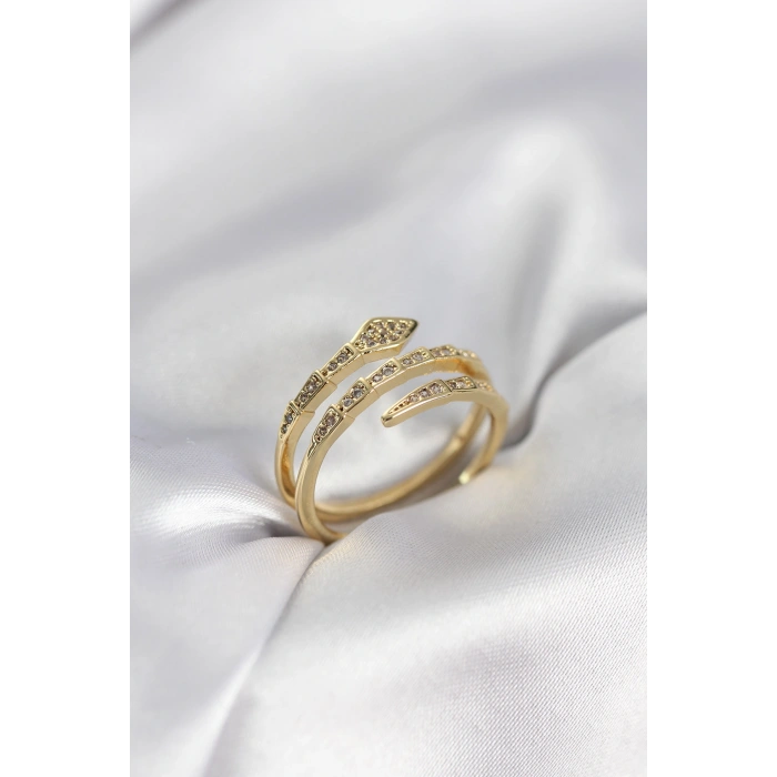Yılan Model Gold Renk Zirkon Taşlı Kadın Yüzük 5886