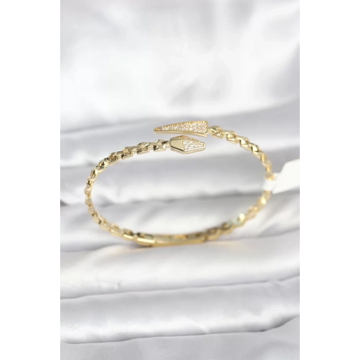 Yılan Model Pirinç Gold Renk Kadın Kelepçe Bileklik - TJ-BB8091