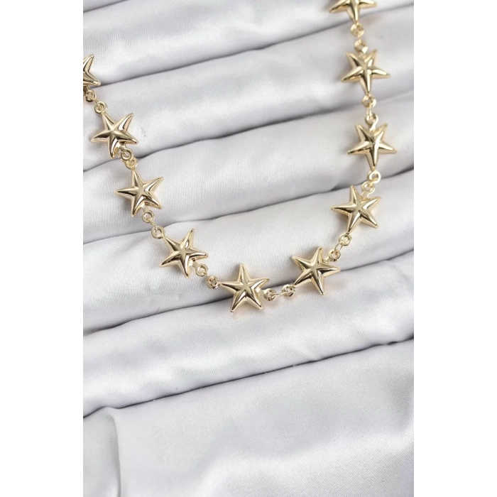 Yıldız Model Pirinç Gold Renk Kadın Kolye - TJ-BKO10823