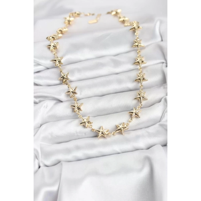 Yıldız Model Pirinç Gold Renk Kadın Kolye - TJ-BKO10823