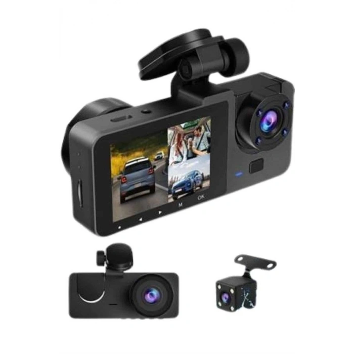 Yol Kayıt Araç Kamerası HD DVR 3 Kameralı 2.0in Ekranlı Ön İç Arka