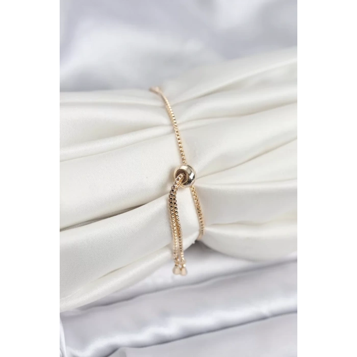 Yonca Model Zirkon Taşlı Gold Renk Asansörlü Su Yolu Bileklik - TJ-BB8244