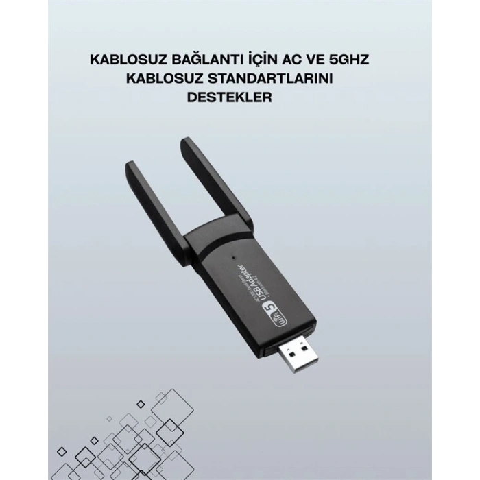 Yüksek Hızlı 1200 Mbps Çift Bant USB WiFi Adaptör – Güçlü Sinyal Geniş Uyumluluk