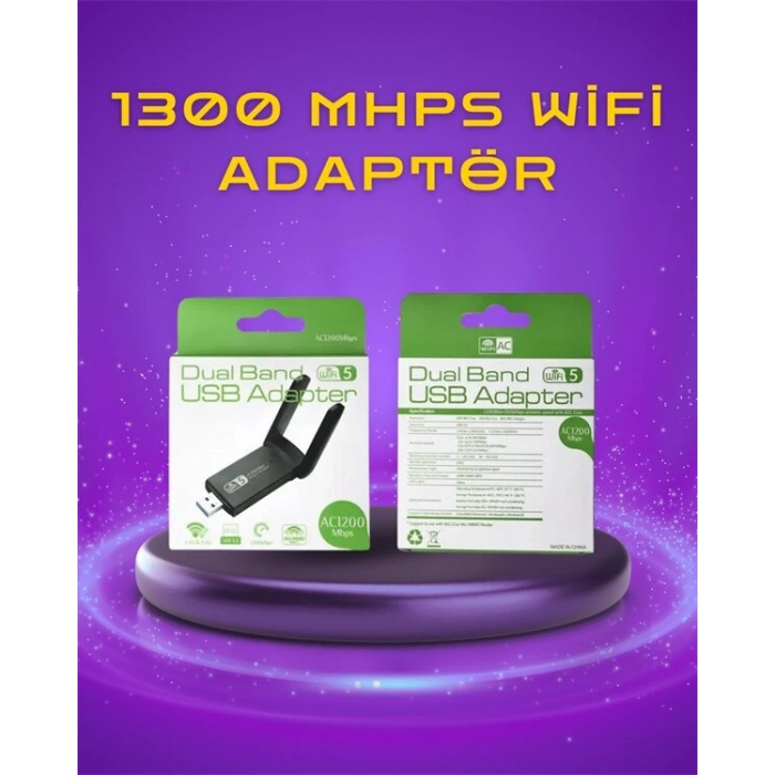 Yüksek Hızlı 1200 Mbps Çift Bant USB WiFi Adaptör – Güçlü Sinyal Geniş Uyumluluk